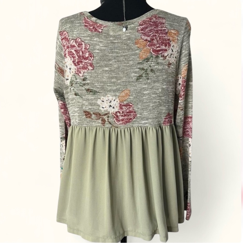 Altar’d State Floral Babydoll Top | Boho Flowy Long Sleeve Medium - Picture 3 of 4